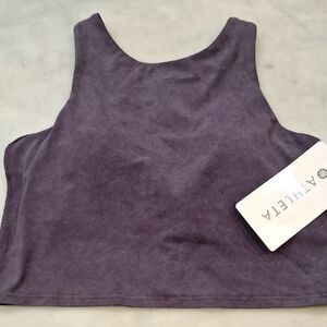 Athleta Deep Purple Cropped Tank Top Yoga Running Built In Bra A-C Conscious Dye